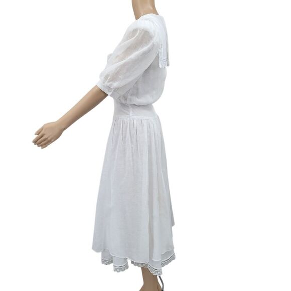 Gunne Sax Vintage White Dress with Lace Collar and Bow - Picture 2 of 16